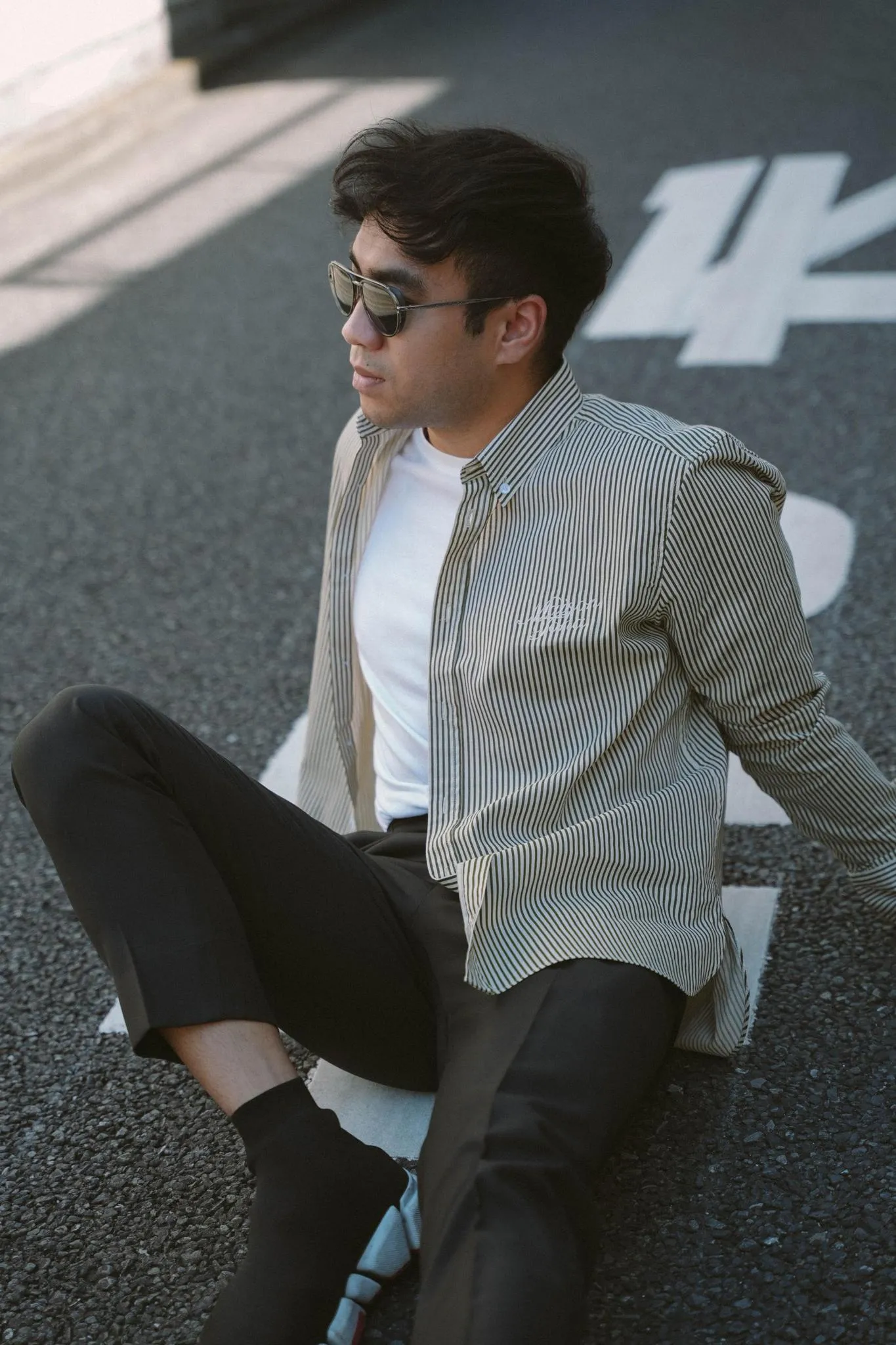 MAISON TOHA: CLASSIC SHIRT IN GREEN STRIPES