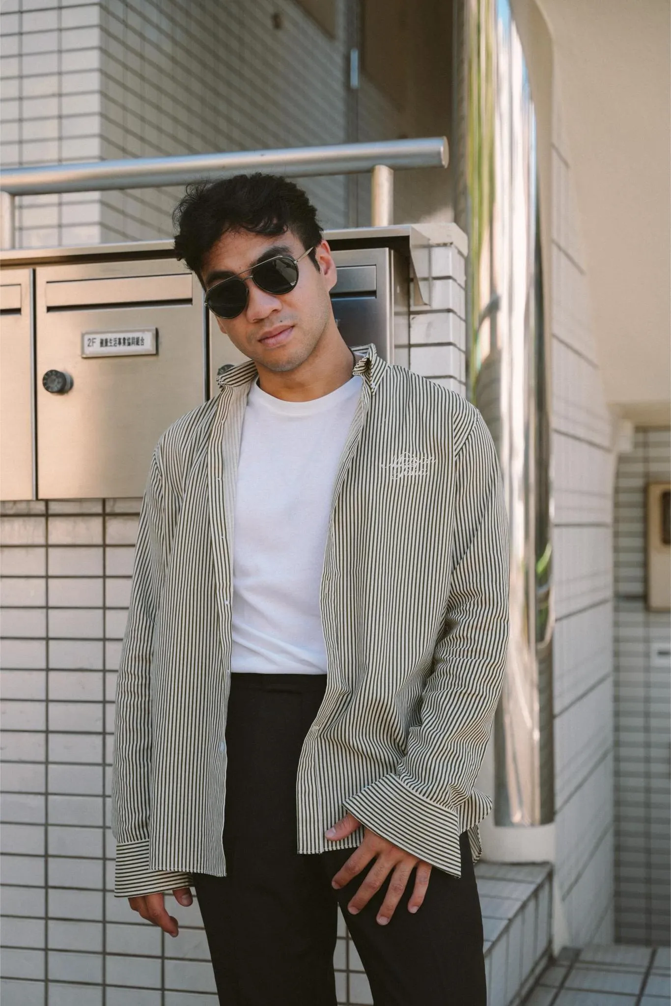 MAISON TOHA: CLASSIC SHIRT IN GREEN STRIPES