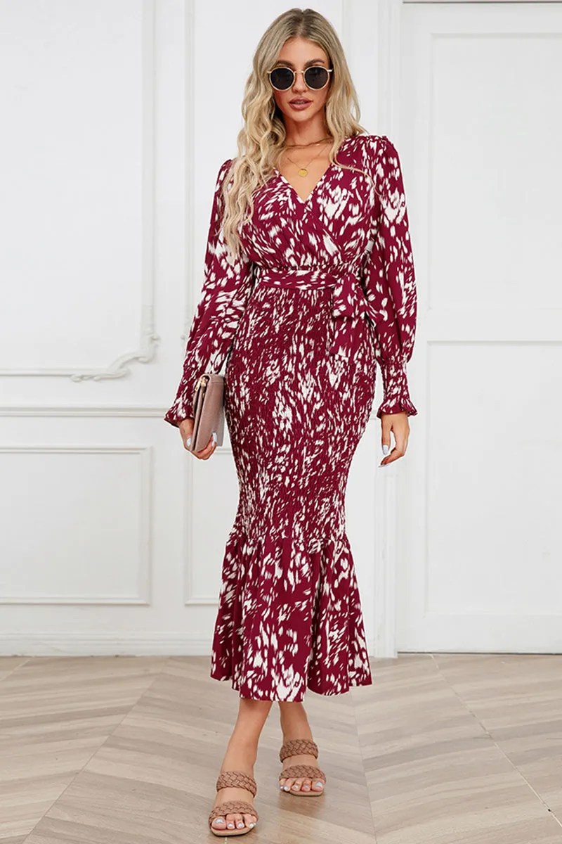 Marie Printed V-Neck Smocked Midi Dress