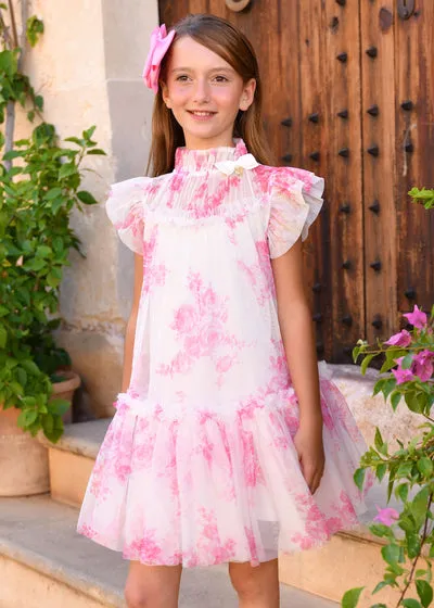 Marigold Roses Dress Snowdrop/Pink