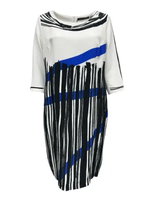 Marina Rinaldi Women's Bianco Digitale 3/44 Sleeve Printed Dress NWT