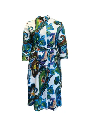 Marina Rinaldi Women's Blue Denotato Printed Button Down Dress NWT