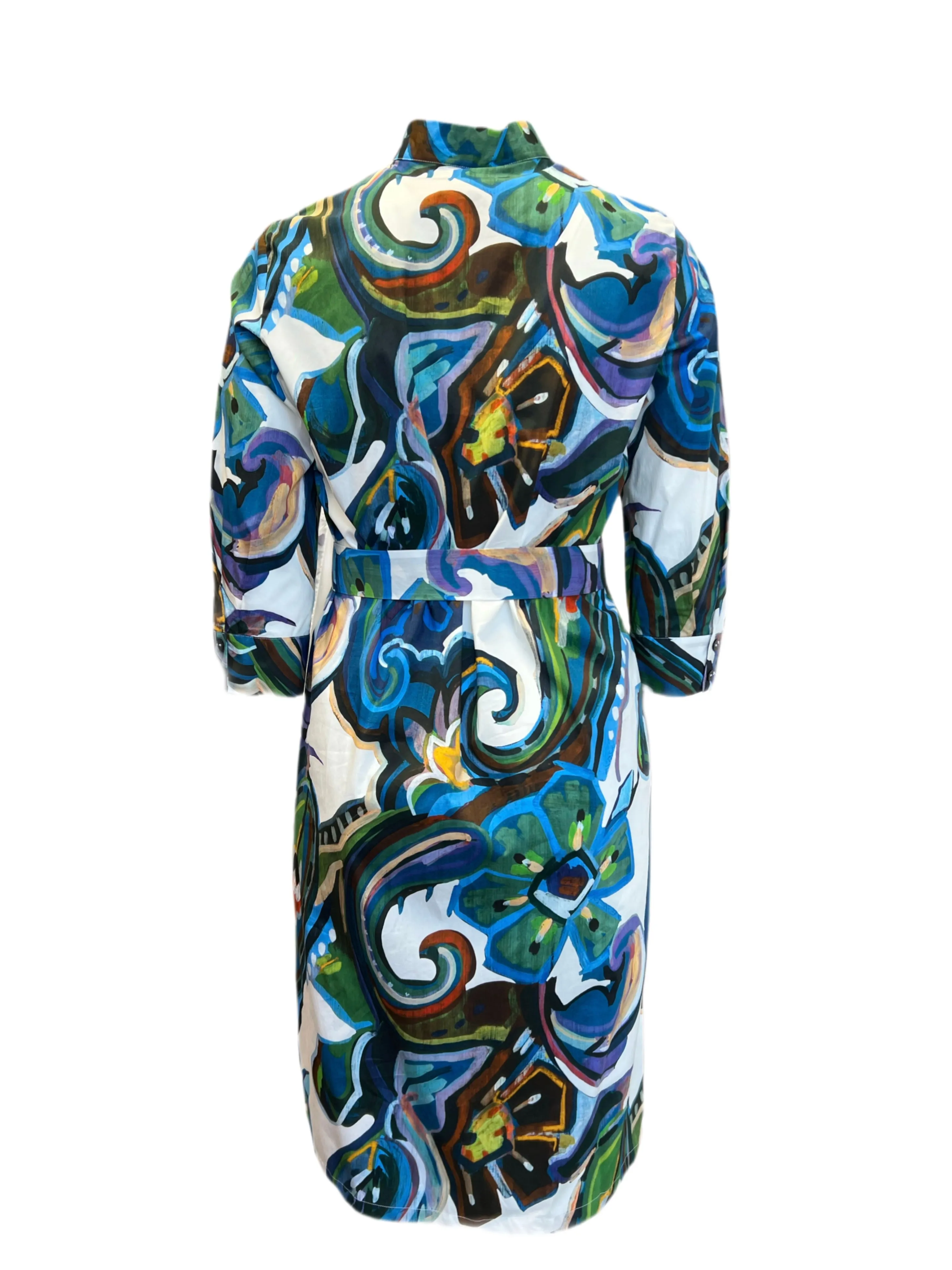 Marina Rinaldi Women's Blue Denotato Printed Button Down Dress NWT