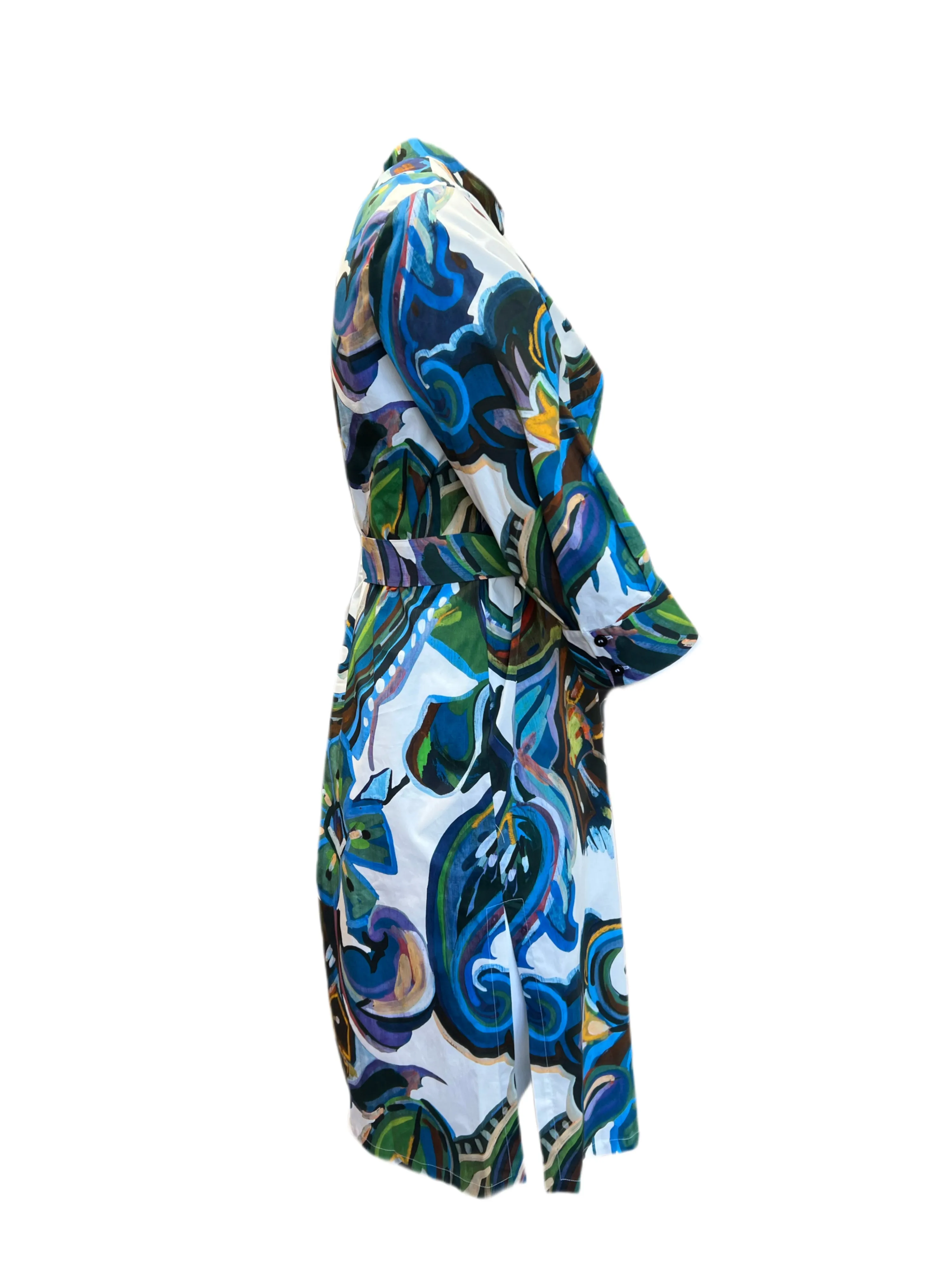 Marina Rinaldi Women's Blue Denotato Printed Button Down Dress NWT