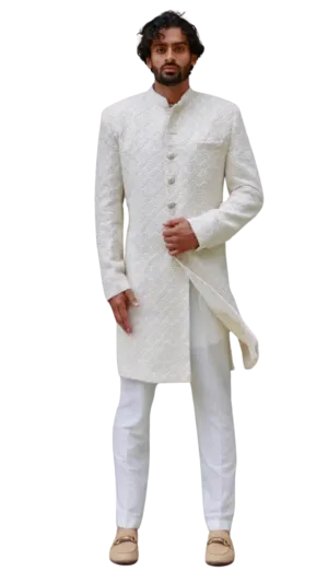 Mens Ivory Lakhnavi Sherwani Set