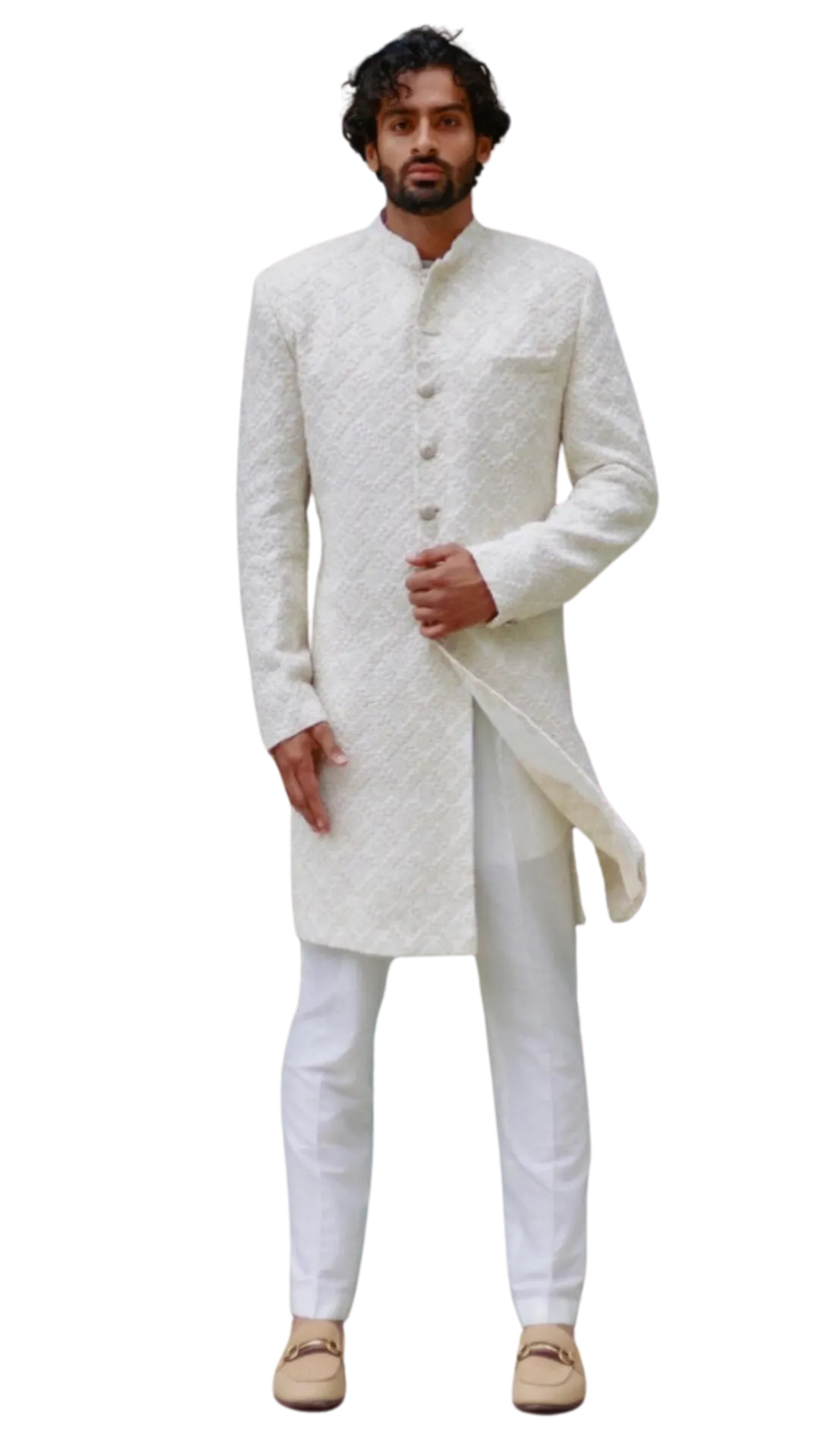 Mens Ivory Lakhnavi Sherwani Set