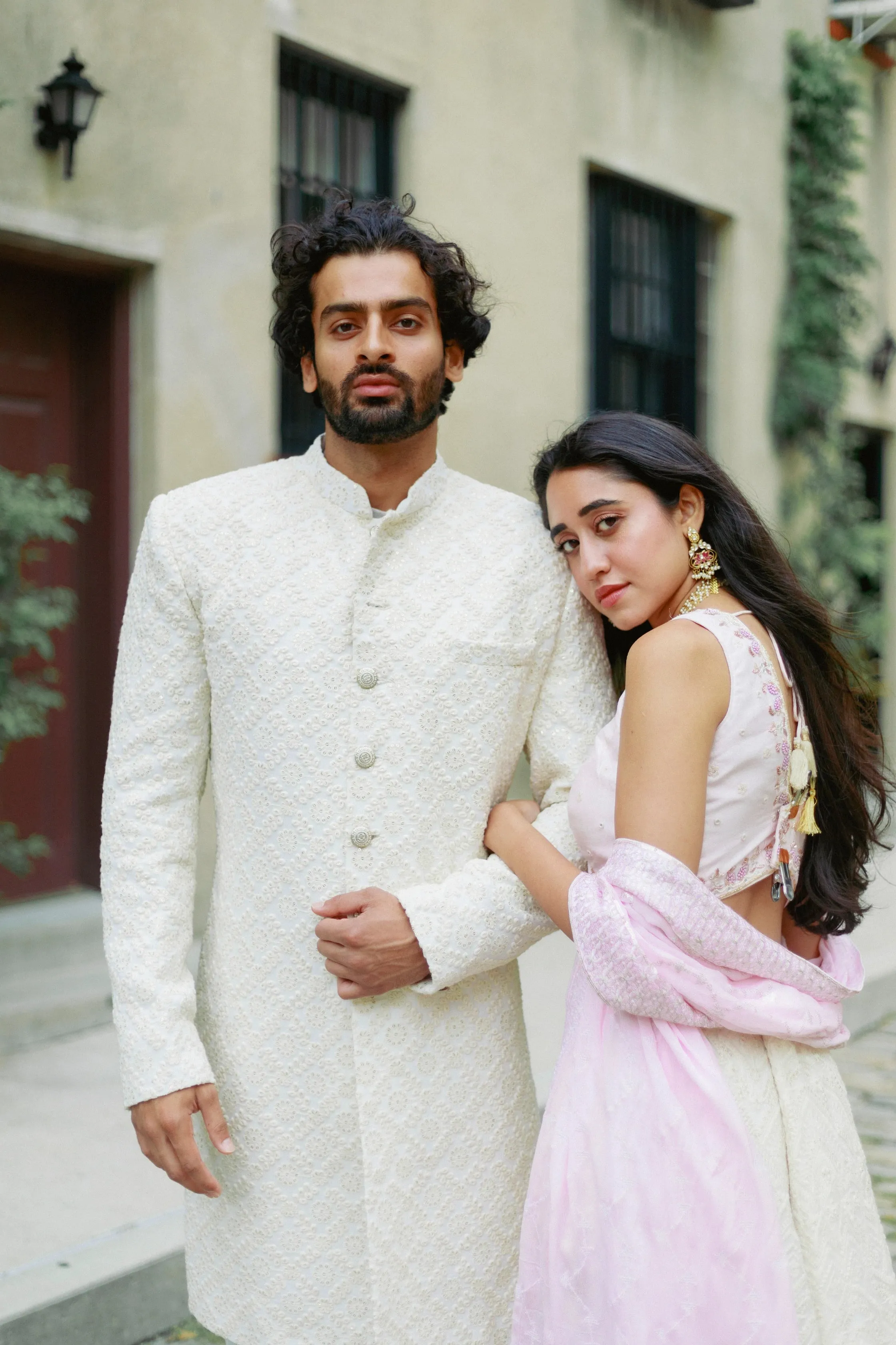 Mens Ivory Lakhnavi Sherwani Set