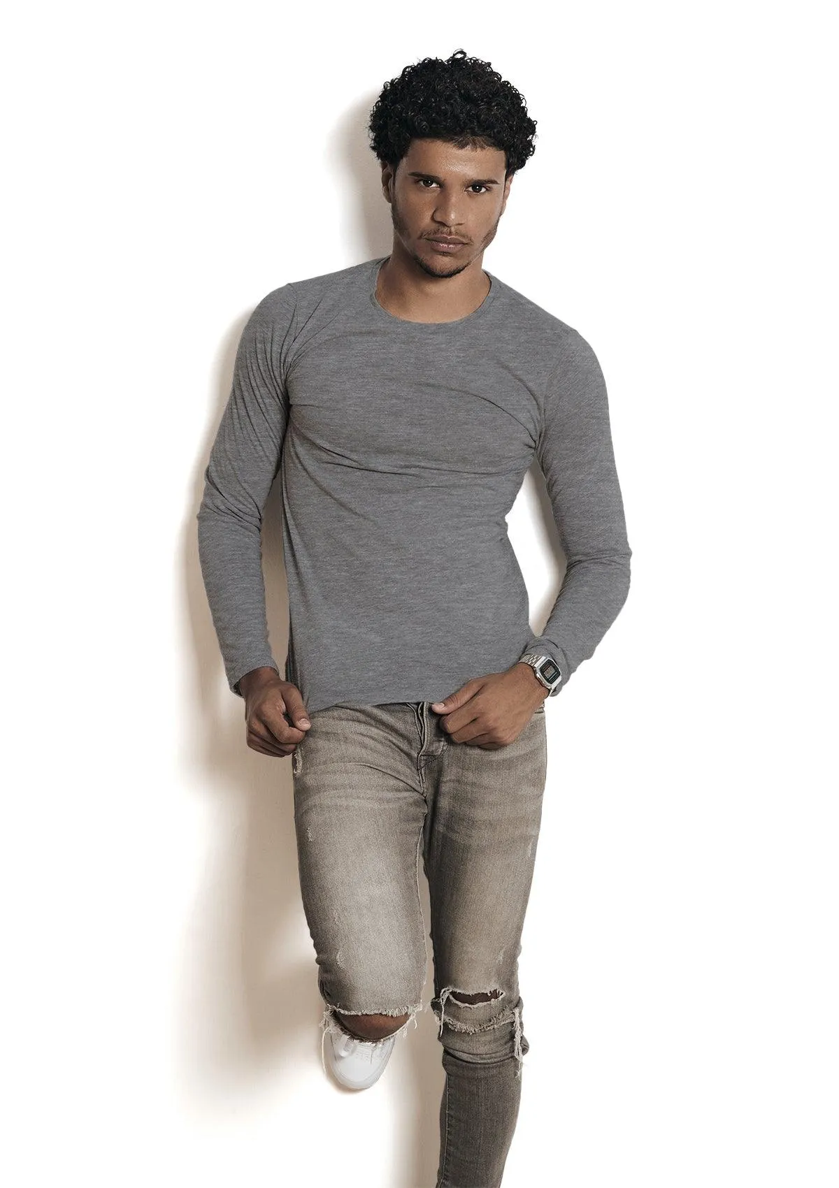 Men's Long Sleeve Crew Neck T-Shirt Athletic Gray