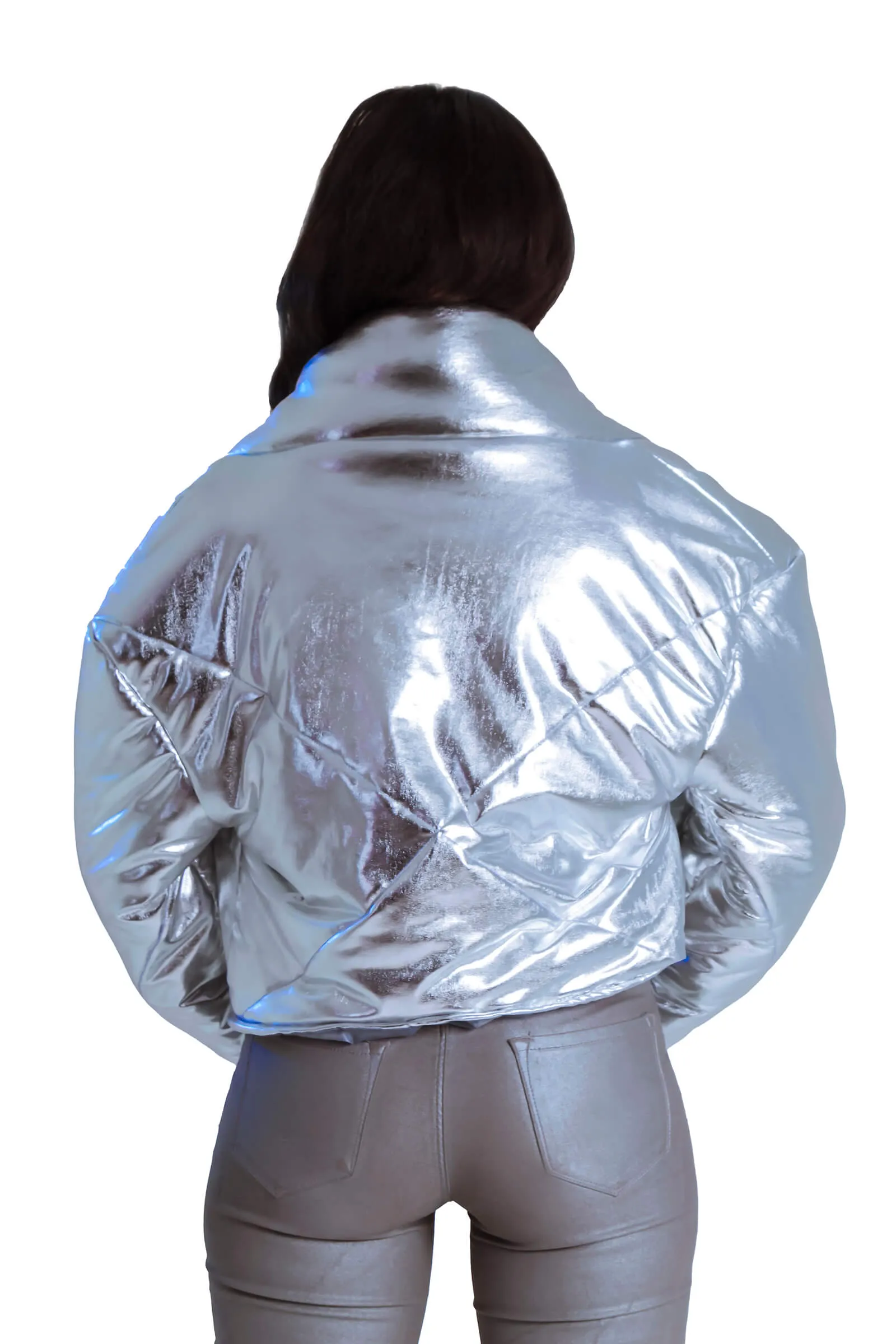 Metallic Drawstring Puffer Jacket