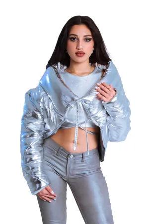 Metallic Drawstring Puffer Jacket