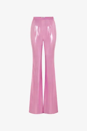 Metallic Pink Fitted Flared Pants
