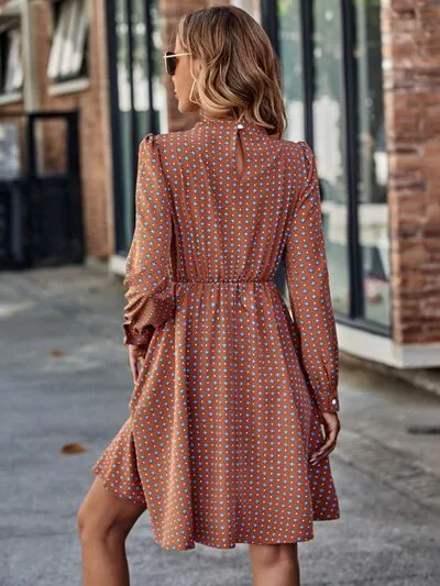 Mia Printed Ruched Mock Neck Long Sleeve Dress