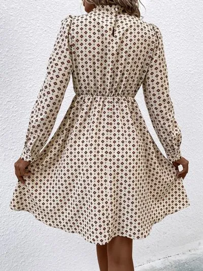 Mia Printed Ruched Mock Neck Long Sleeve Dress