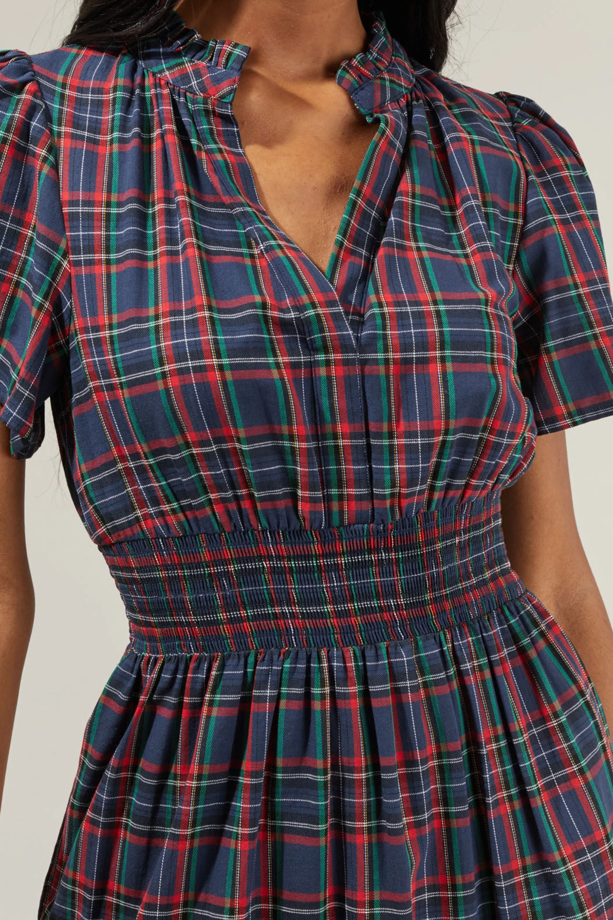 Miley Plaid Palmer Poplin Tiered Maxi Dress - Navy-Multi