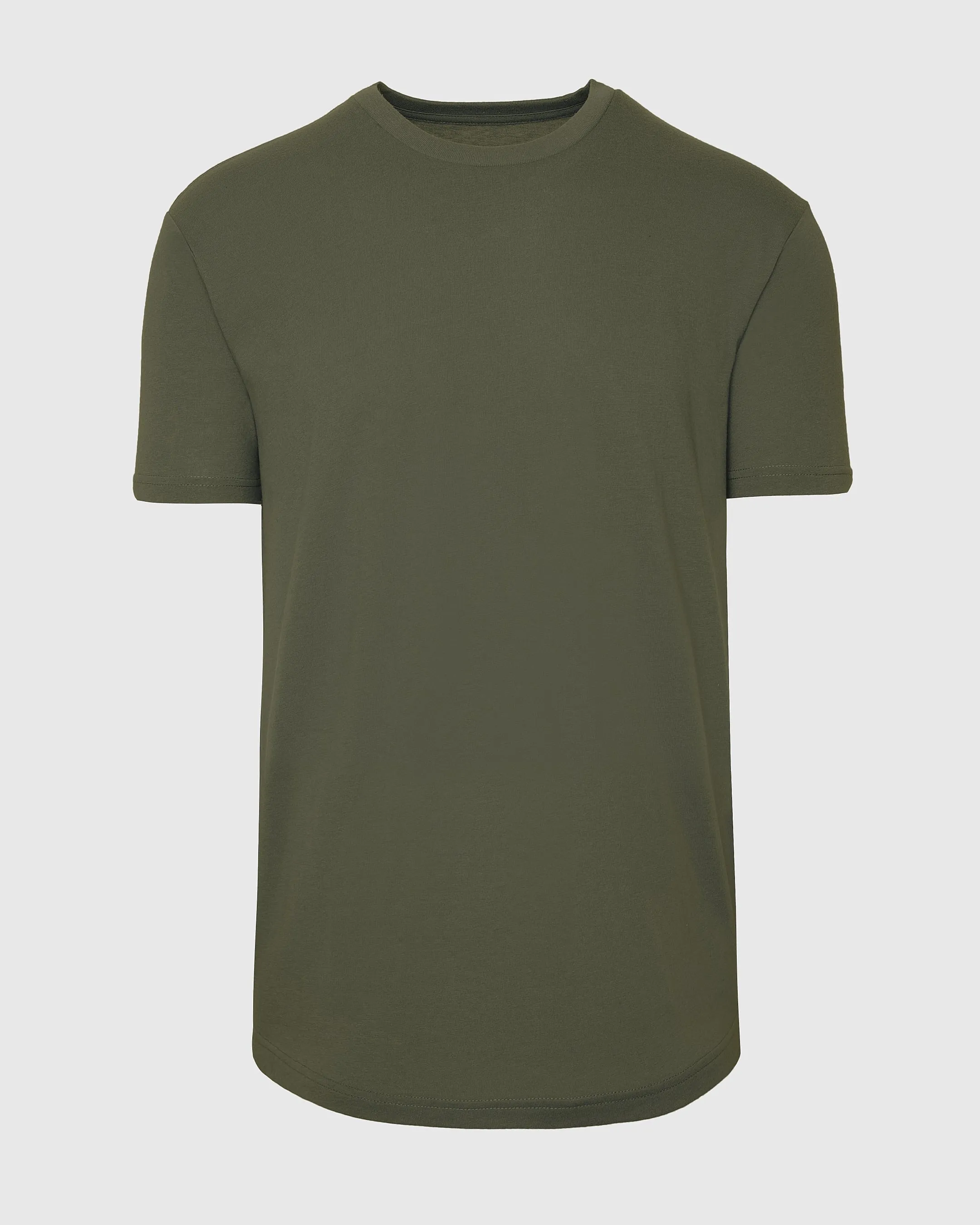 Military Green Short Sleeve Curved Hem Crew