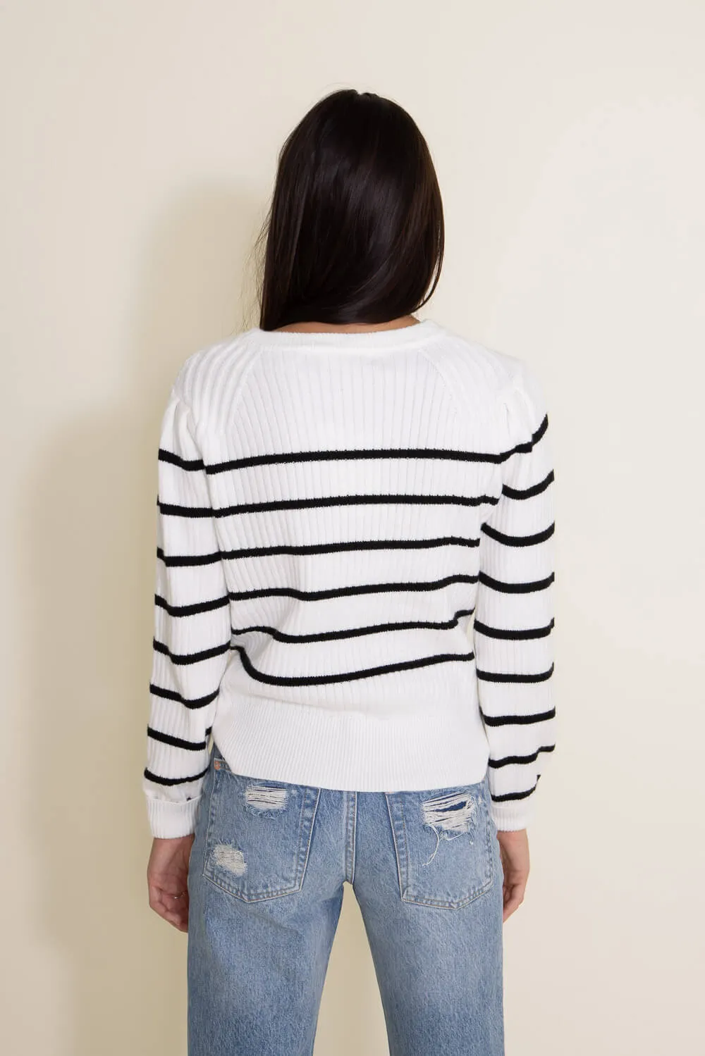 Miracle Striped Ribbed Knit Sweater for Women in White | W2332-IVORYBLACK