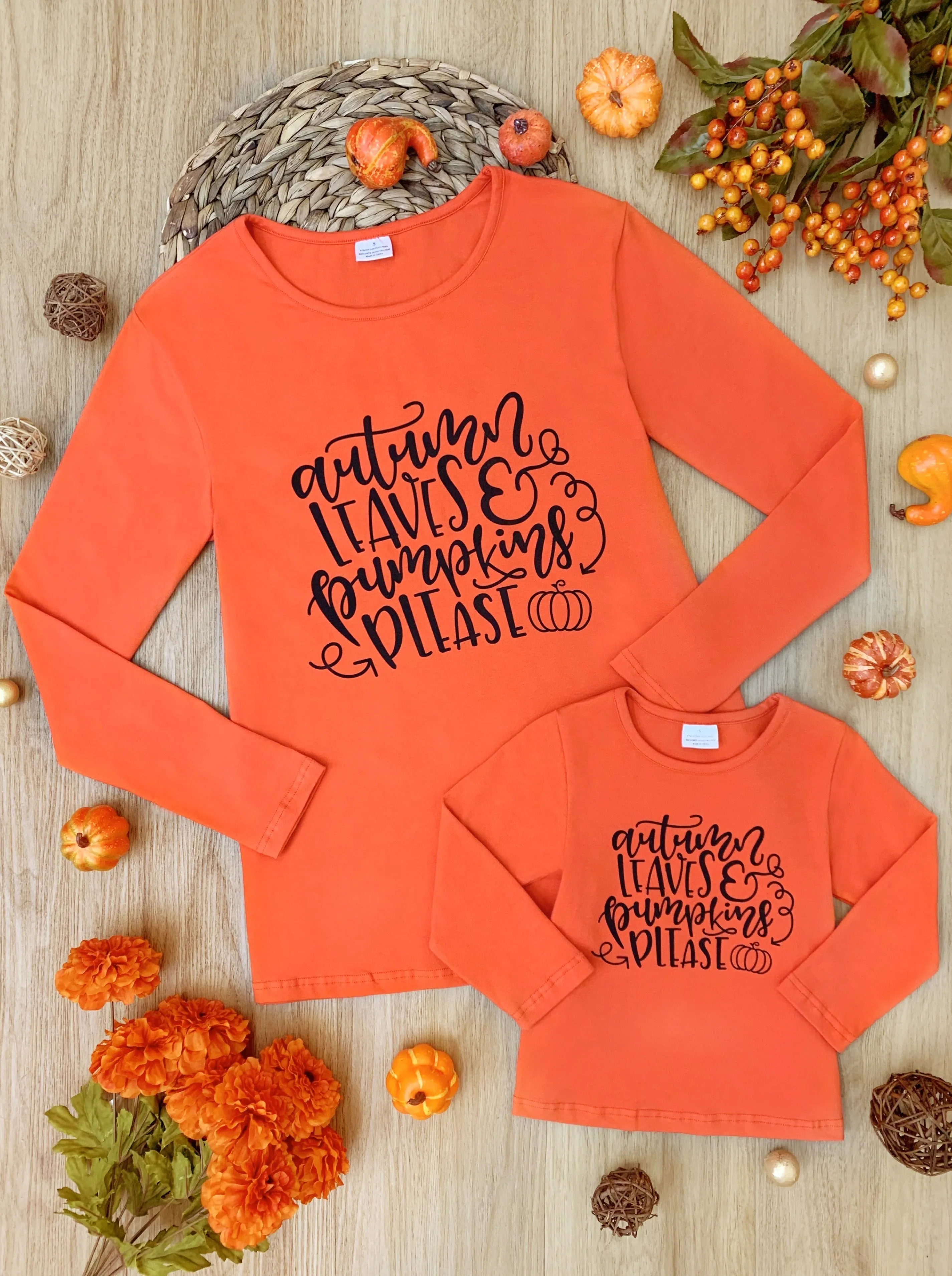 Mommy and Me Autumn Leaves and Pumpkins Please Top
