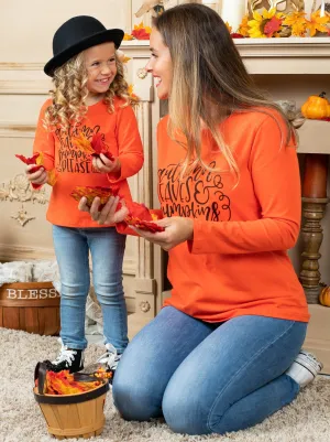 Mommy and Me Autumn Leaves and Pumpkins Please Top