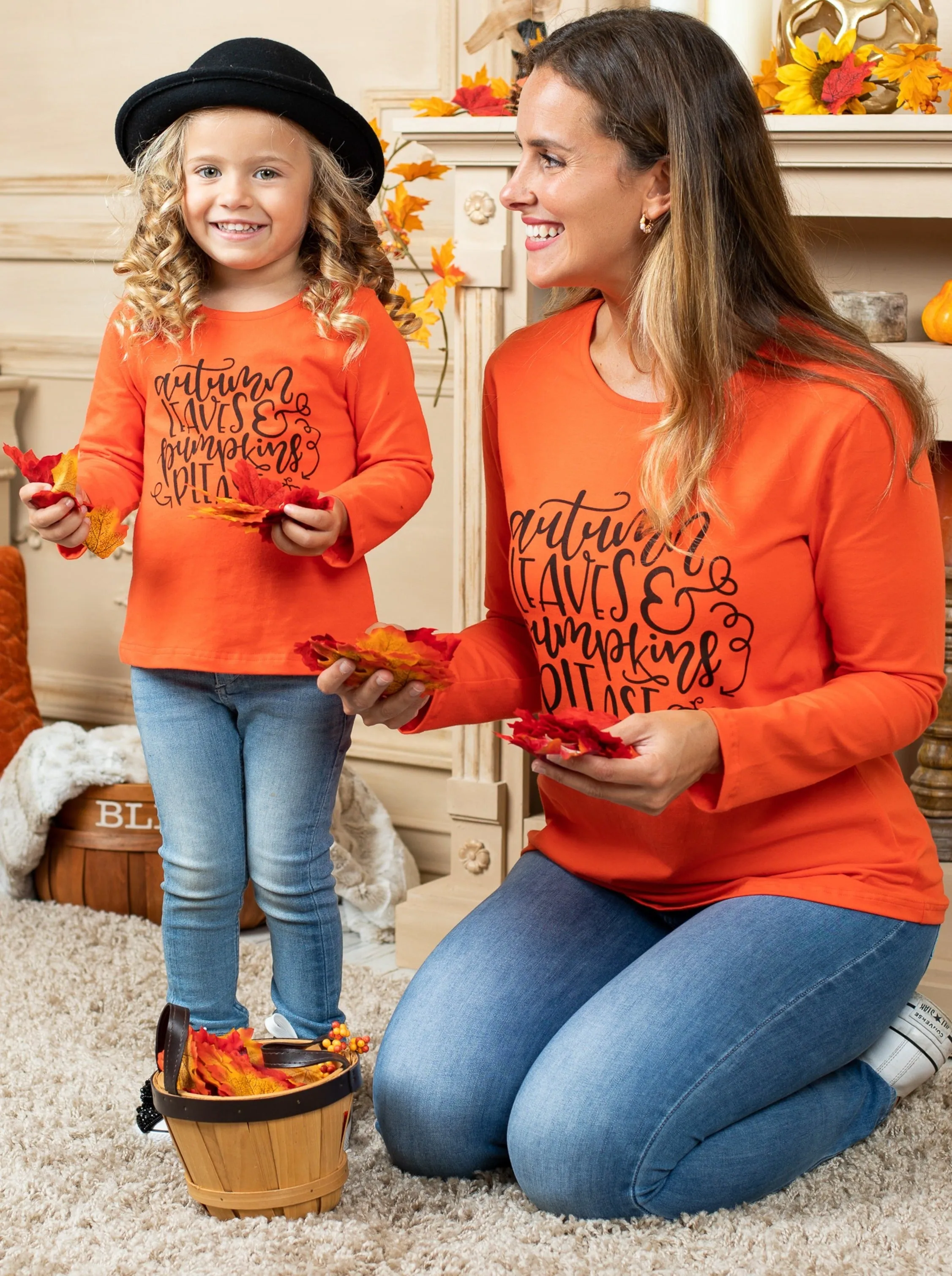 Mommy and Me Autumn Leaves and Pumpkins Please Top