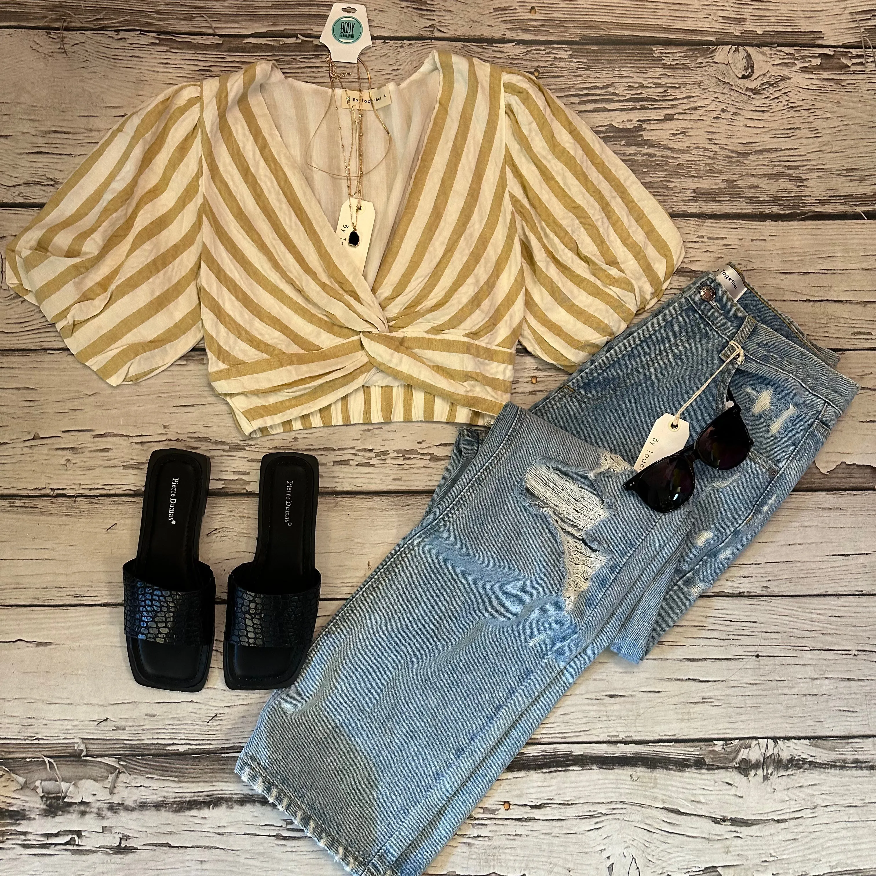 Mustard/White Striped Crop Top
