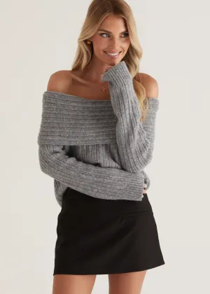 Natlie Off Shoulder Sweater - Grey