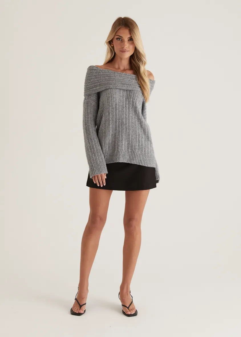 Natlie Off Shoulder Sweater - Grey