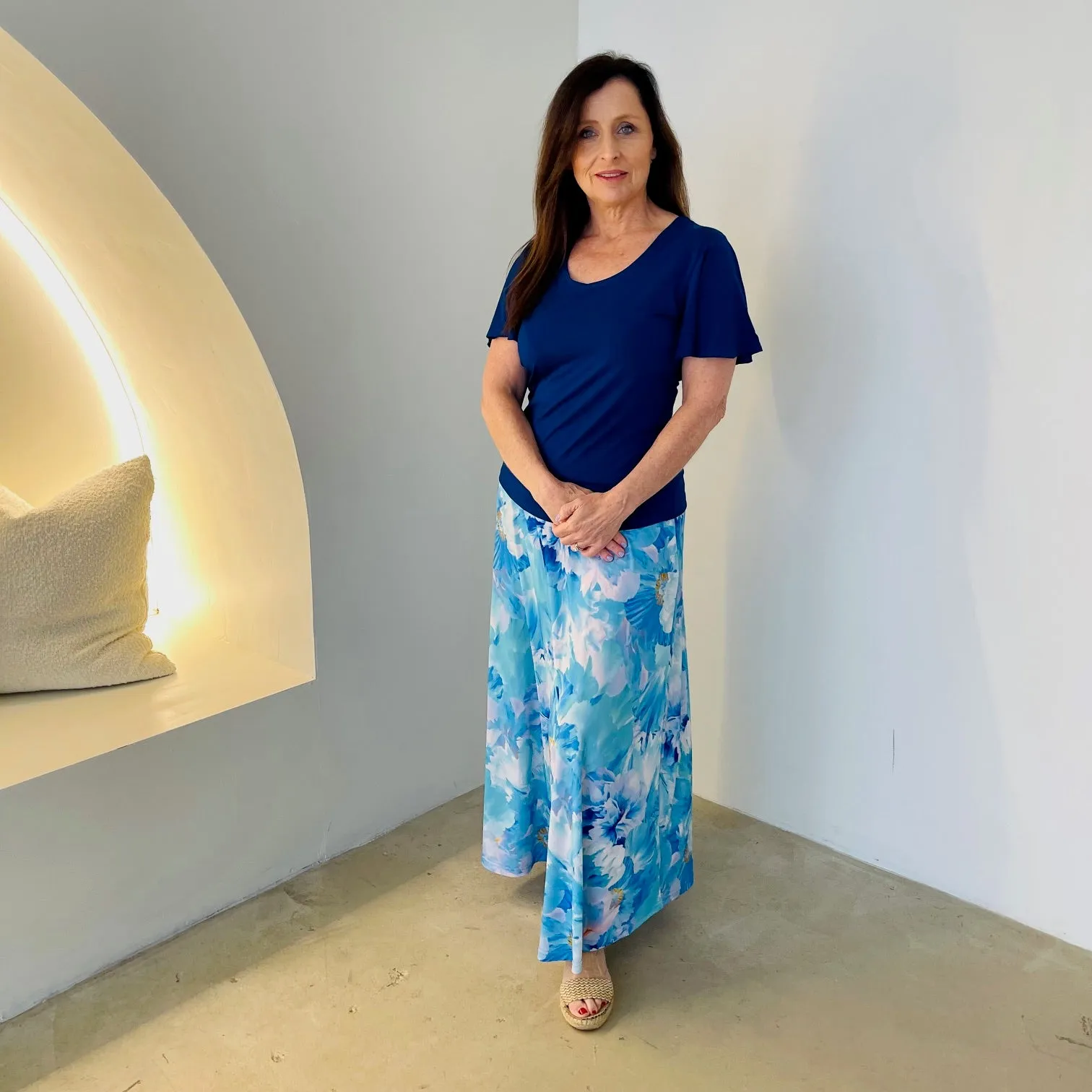 Navy Bamboo wave sleeve top