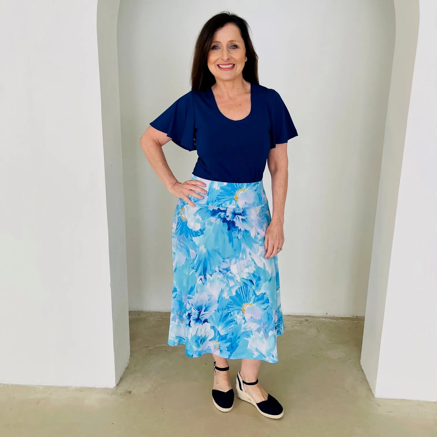 Navy Bamboo wave sleeve top