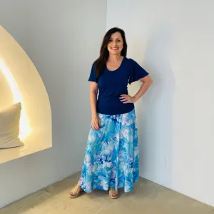 Navy Bamboo wave sleeve top