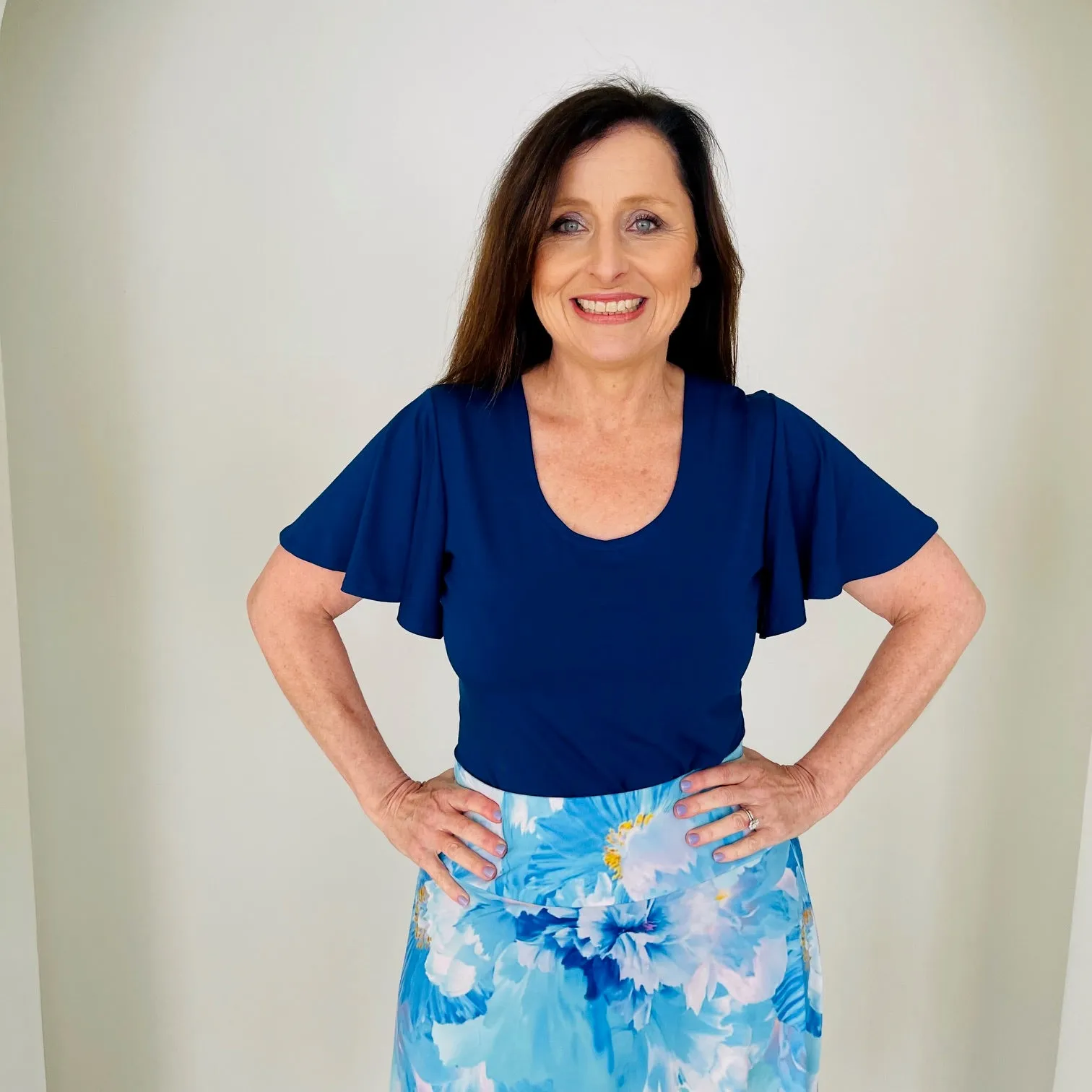 Navy Bamboo wave sleeve top