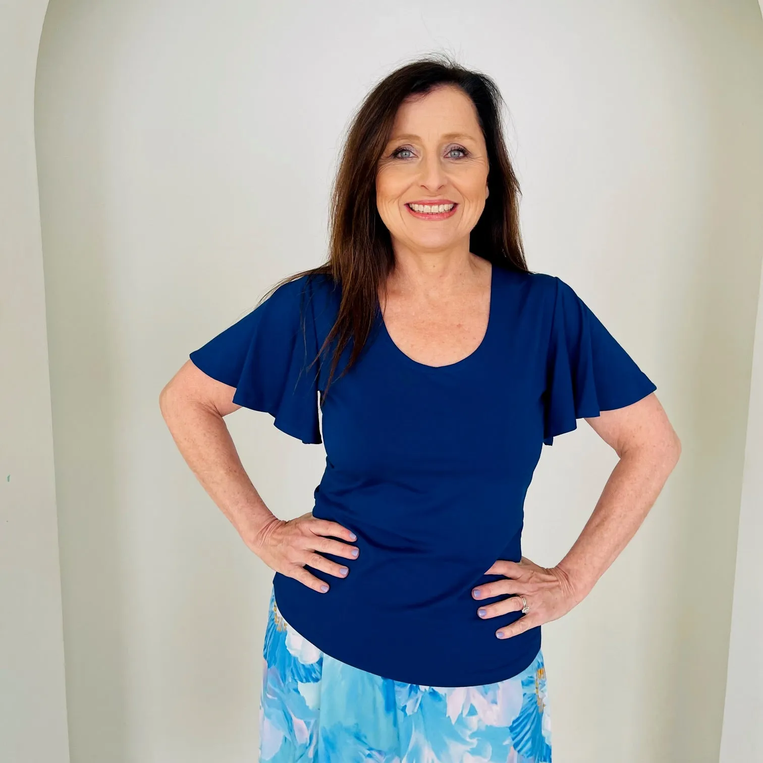 Navy Bamboo wave sleeve top