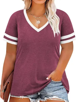 New ROSRISS Womens Plus-Size Tops V Neck T Shirt in Wine Red, Sz 20W