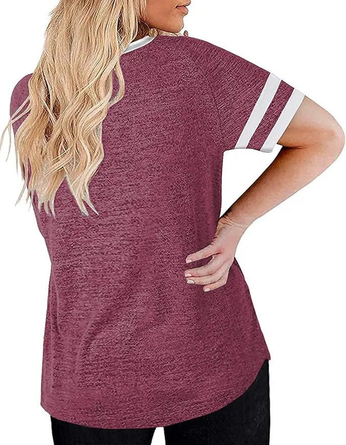 New ROSRISS Womens Plus-Size Tops V Neck T Shirt in Wine Red, Sz 20W