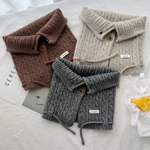 New winter style, buttoned scarf and hat in one, retro twisted pattern, neck warmer, Korean version, cold-proof and warm, neck protection shawl.C-240918-1