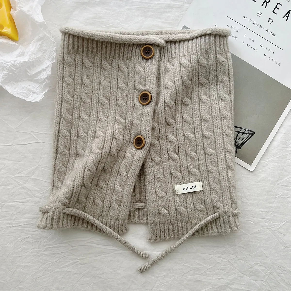 New winter style, buttoned scarf and hat in one, retro twisted pattern, neck warmer, Korean version, cold-proof and warm, neck protection shawl.C-240918-1