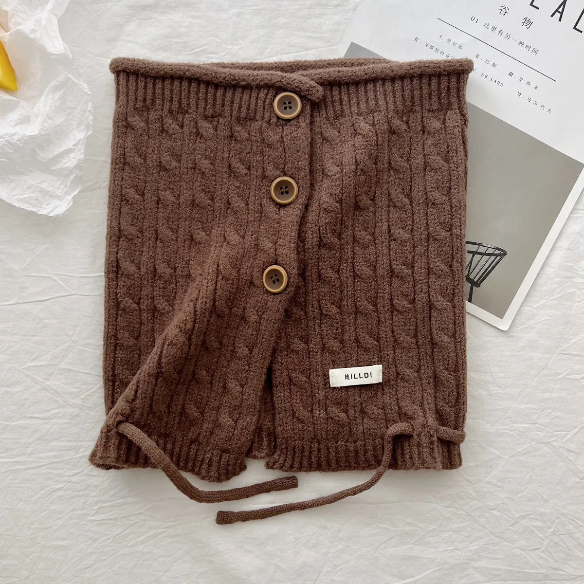 New winter style, buttoned scarf and hat in one, retro twisted pattern, neck warmer, Korean version, cold-proof and warm, neck protection shawl.C-240918-1