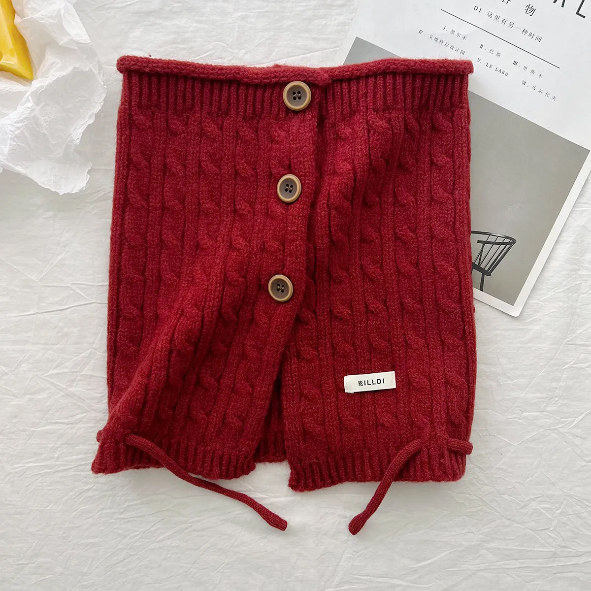 New winter style, buttoned scarf and hat in one, retro twisted pattern, neck warmer, Korean version, cold-proof and warm, neck protection shawl.C-240918-1