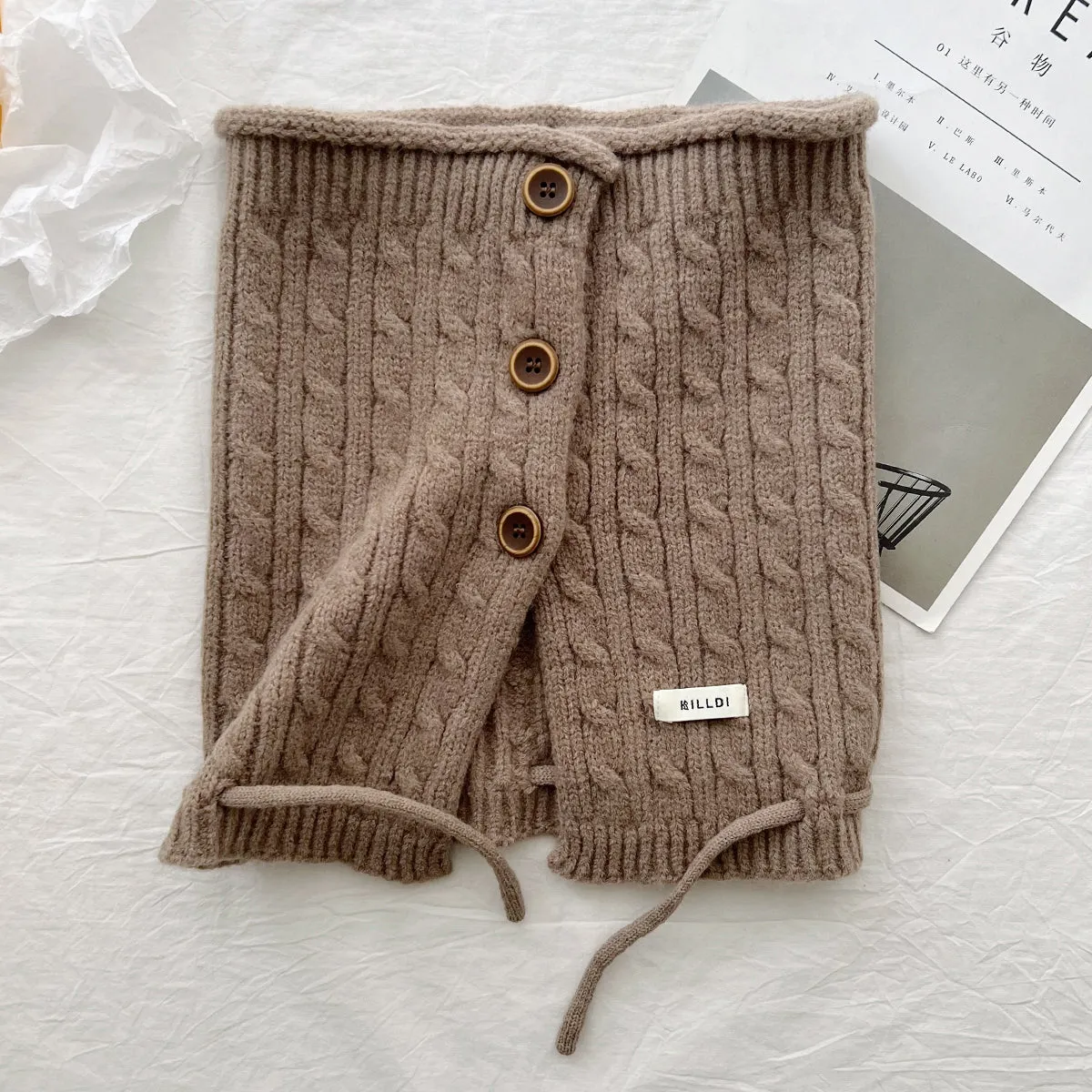 New winter style, buttoned scarf and hat in one, retro twisted pattern, neck warmer, Korean version, cold-proof and warm, neck protection shawl.C-240918-1