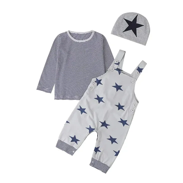 Newborn Baby Boy Clothes Long Sleeve Tops   Suspender Pants   Hat
