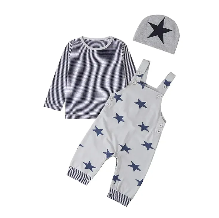 Newborn Baby Boy Clothes Long Sleeve Tops   Suspender Pants   Hat