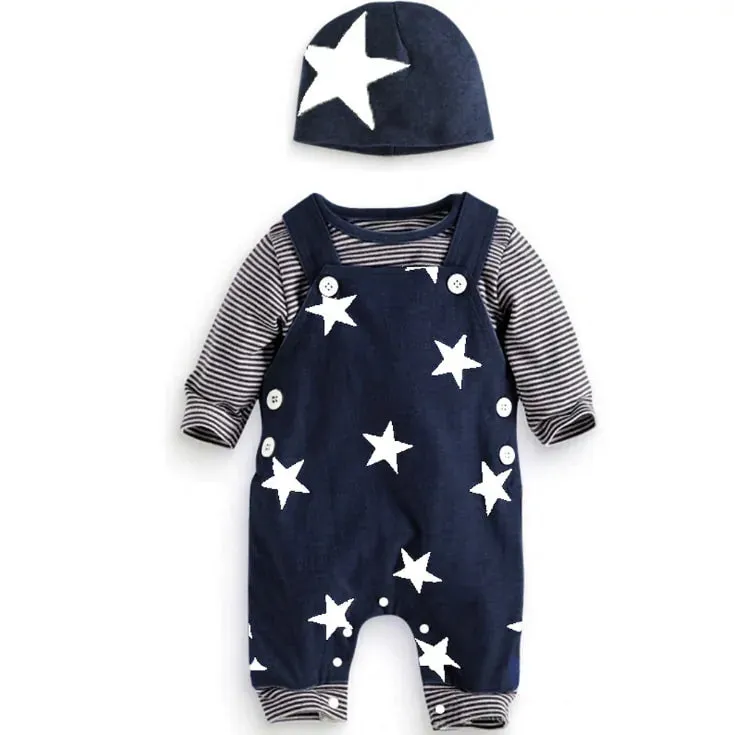 Newborn Baby Boy Clothes Long Sleeve Tops   Suspender Pants   Hat
