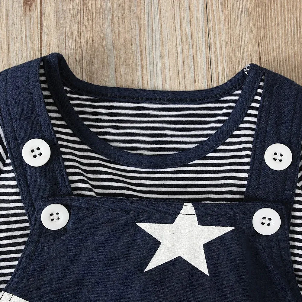 Newborn Baby Boy Clothes Long Sleeve Tops   Suspender Pants   Hat