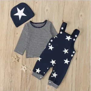 Newborn Baby Boy Clothes Long Sleeve Tops   Suspender Pants   Hat