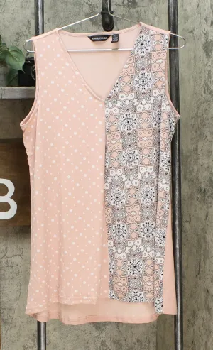 Nina Leonard Women's Twin Print Sleeveless Tunic Top Blush Large