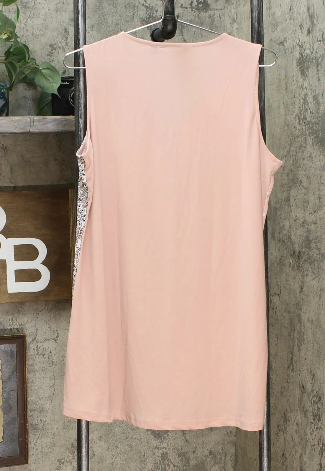 Nina Leonard Women's Twin Print Sleeveless Tunic Top Blush Large