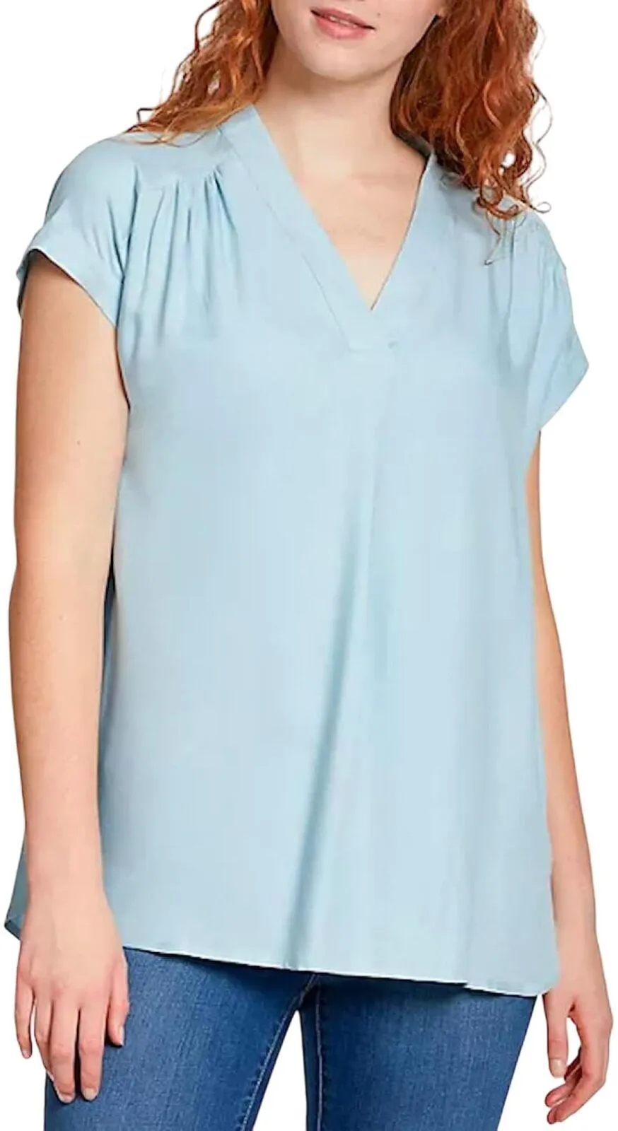 Nine West Women's Lightweight Relaxed Fit Woven Popover V-Neck Top 49009932