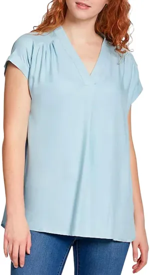 Nine West Women's Lightweight Relaxed Fit Woven Popover V-Neck Top 49009932