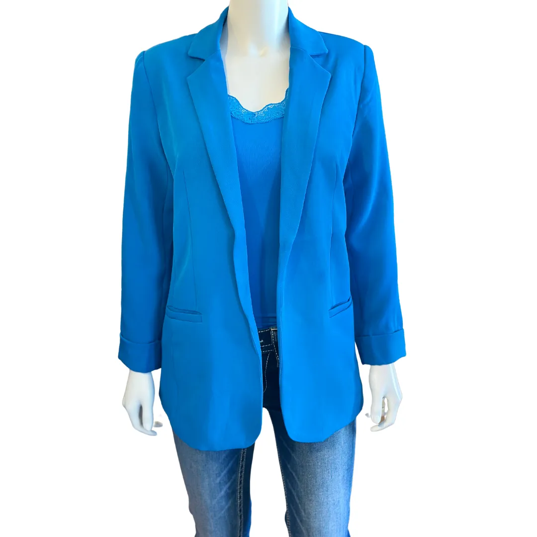 Ocean Blue open front classic blazer