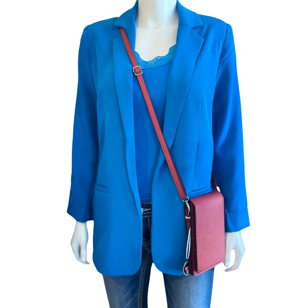 Ocean Blue open front classic blazer