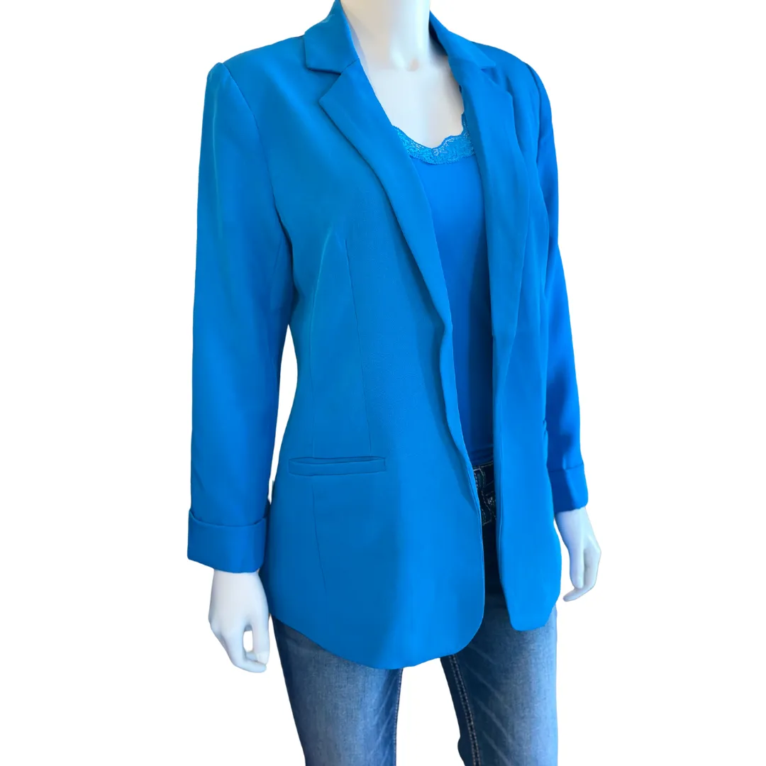 Ocean Blue open front classic blazer